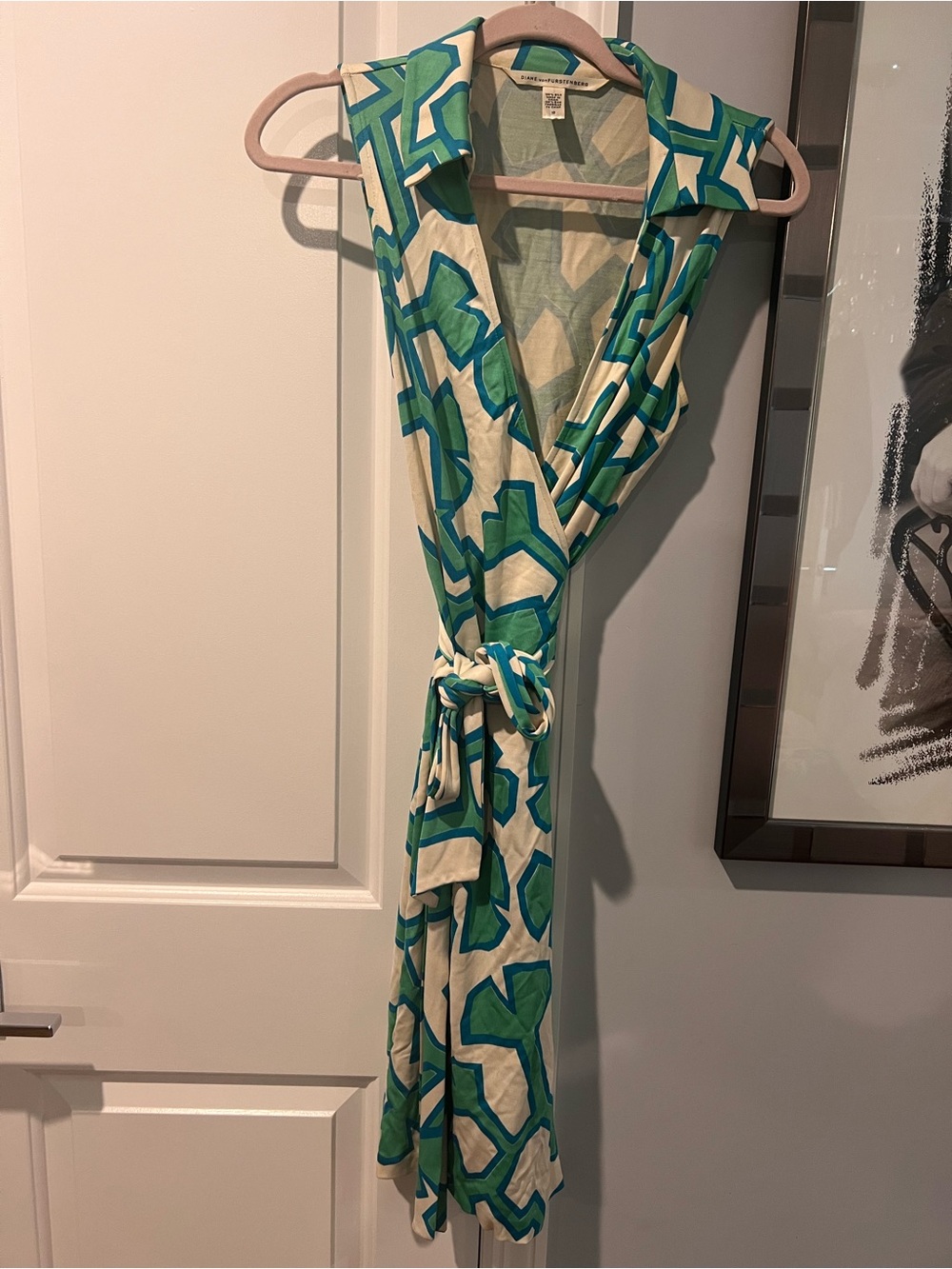 Diane von Furstenberg Green and Teal Geometric Silk Dress